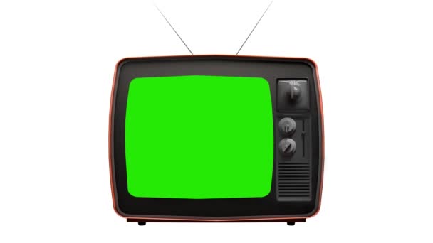 Vintage TV Televisione schermo verde. Zoom in schermo verde di un vecchio stile televisivo vintage — Video Stock