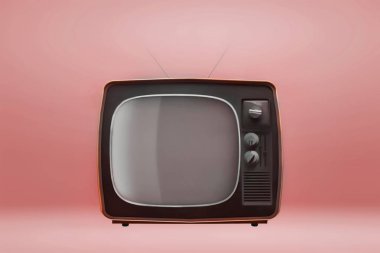 Turuncu arka planda Retro vintage tv. 3d illüstrasyon