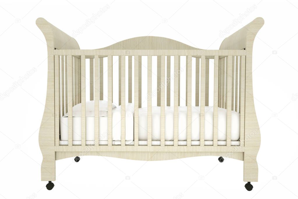 Cot bed isolated on white background. 3d rendering