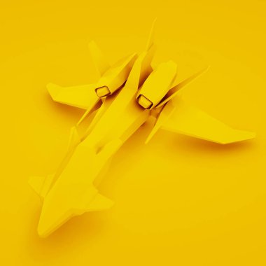 Yellow futuristic spacecraft isolated. 3D rendering