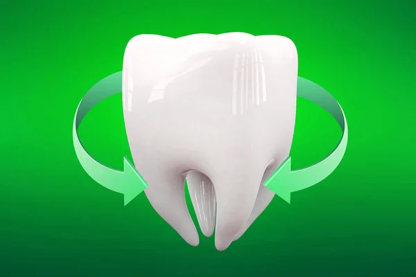 緑色の背景に隔離された輝く白い歯を3Dレンダリング — ストック写真
