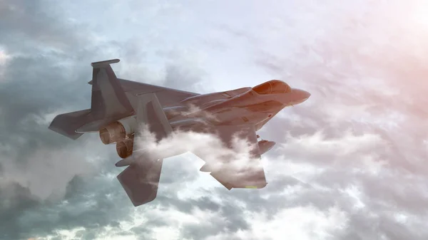 Реактивный самолет на фоне неба. 3D рендеринг — стоковое фото