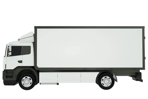Белый грузовик доставки или транспортный фургон изолированы на белом фоне. 3D рендеринг — стоковое фото
