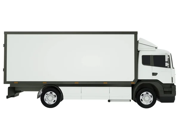 Λευκό φορτηγό παράδοσης ή φορτηγό μεταφοράς απομονωμένο σε λευκό φόντο. 3d απόδοση — Φωτογραφία Αρχείου
