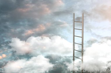 Gökyüzü arka plan ile bulutlar üzerinde Merdiven - Başarı kavramı için Yol. 3d illüstrasyon