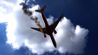 Uçak kazasından hemen önce patlayan aero motoru olan uçan uçaklar. 3d illüstrasyon