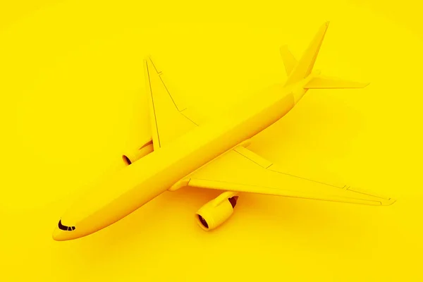 Пассажирский самолёт, жёлтый фон. Изометрическая концепция. 3d иллюстрация — стоковое фото