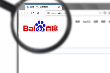 Novosibirsk, Rusya - 15 Haziran 2019 - Baidu Inc web sitesi ana sayfasının açıklayıcı başyazı. Baidu Inc logosu ekranda görünür
