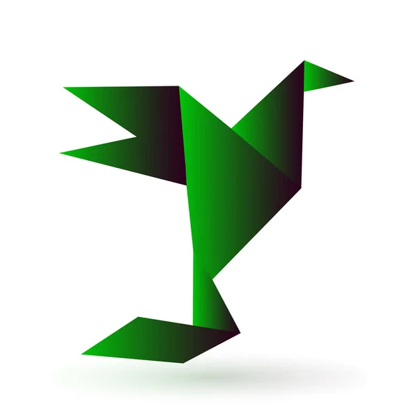 Zielony origami ptak papier Craft pływające w ramie art izolowane na tle — Wektor stockowy