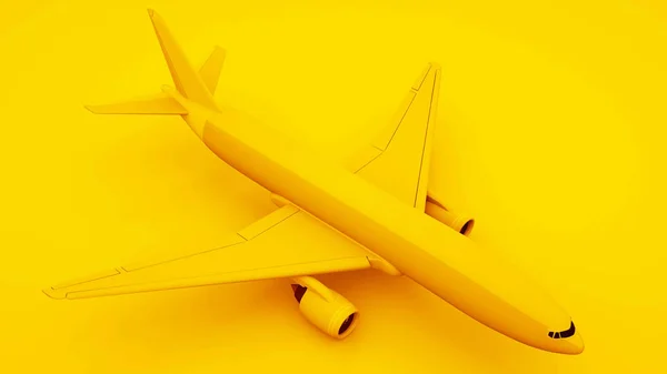 Пассажирский самолет на жёлтом фоне. Изометрическая концепция. 3d иллюстрация — стоковое фото