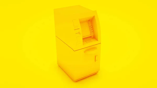 Caixa Multibanco Caixa Máquina Isolado em fundo amarelo - Ilustração 3d. — Fotografia de Stock