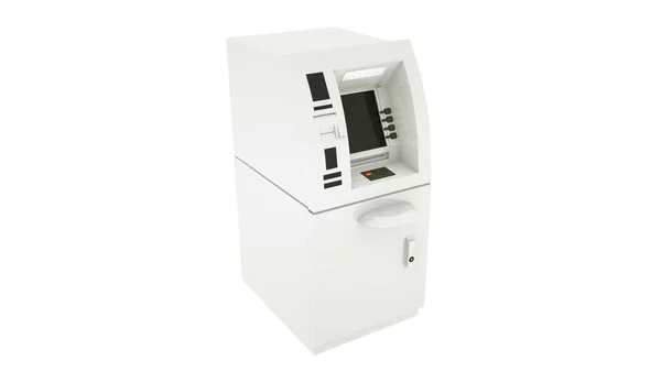 Máquina de ATM isolada no fundo branco, vista lateral. Ilustração 3D — Fotografia de Stock
