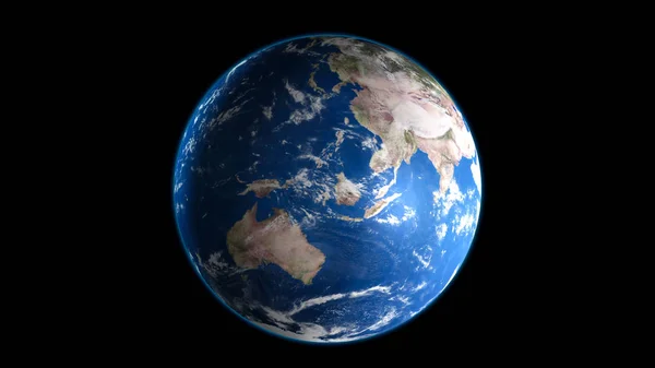 Pozemská modrá planeta izolovaná na černém pozadí. prostorové vykreslování — Stock fotografie