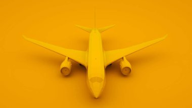 Düzlem, sarı arka plan. Minimal fikir kavramı. 3d illüstrasyon