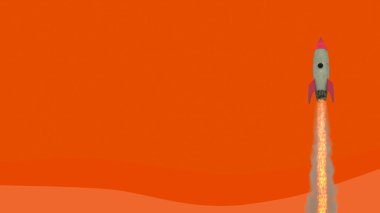 Turuncu arka planda roket fırlatıyor. Başlangıç ve kavramı kırmak. 3d Rendering
