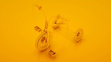 Sarı Çocuk Üç Tekerlekli Bisiklet. Minimal fikir kavramı. 3d illüstrasyon