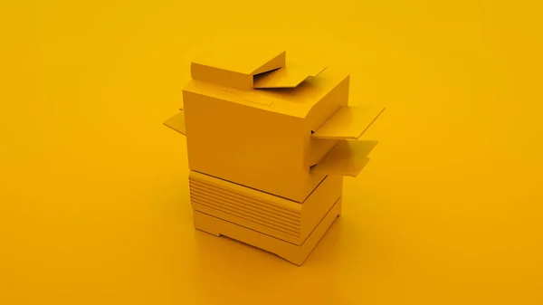 Žlutá tiskárna Office. Minimální představa. 3D ilustrace — Stock fotografie