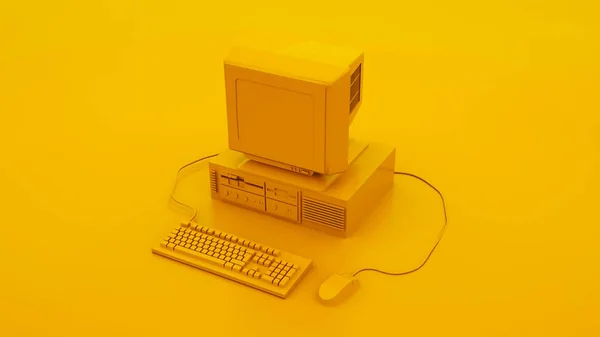 노란색 빈티지 컴퓨터 키보드 및 마우스. 3D 일러스트레이션 — 스톡 사진