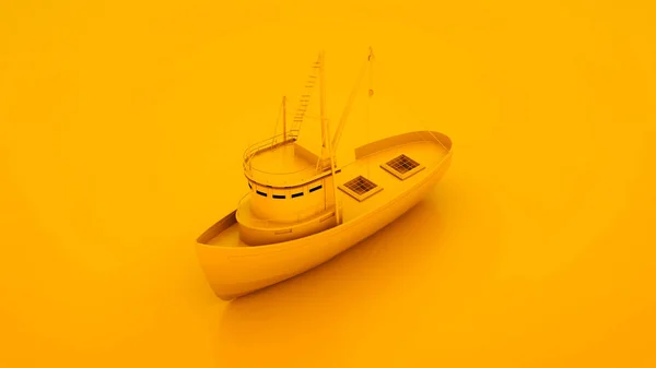 Vissersboot. Minimaal ideeënconcept. 3d illustratie — Stockfoto