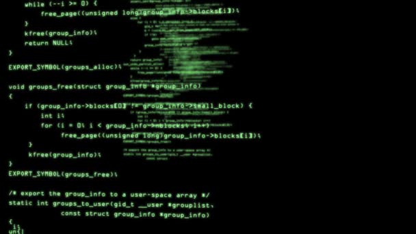 Code informatique fonctionnant dans un espace virtuel. La caméra se déplace à travers le texte. Code de programmation de technologie abstraite — Video