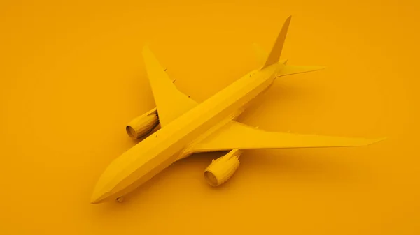 Avión, fondo amarillo. Concepto de idea mínima. ilustración 3d —  Fotos de Stock