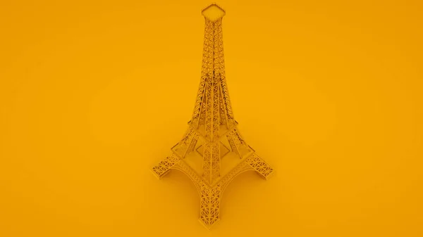 Yellow Eiffel tower isolated on yellow background. 3d illustration