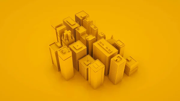 Jaune abstrait paysage urbain isométrique 3D avec des gratte-ciel. Illustration 3d — Photo