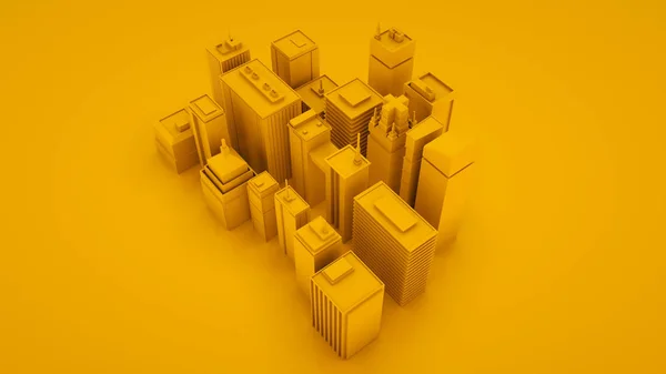 Paysage urbain isométrique 3d jaune avec gratte-ciel. Illustration 3d — Photo