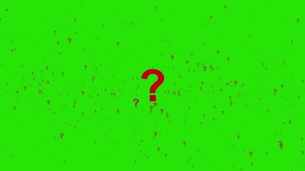 Animacja pytań pływających wokół losowo, na zielonym ekranie. 4K — Wideo stockowe