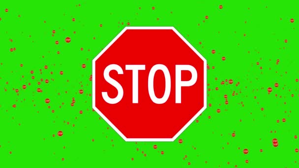 Animación de señal de stop flotando alrededor al azar, contra una pantalla verde. 4K — Vídeo de stock