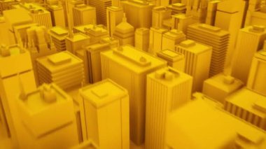 Kamera soyut sarı şehirde hareket eder. 3d animasyon
