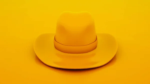 Ковбойская шляпа изолирована на жёлтом фоне. 3d иллюстрация — стоковое фото
