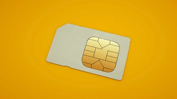 SIM karta izolovaná na žlutém pozadí. 3D ilustrace — Stock fotografie