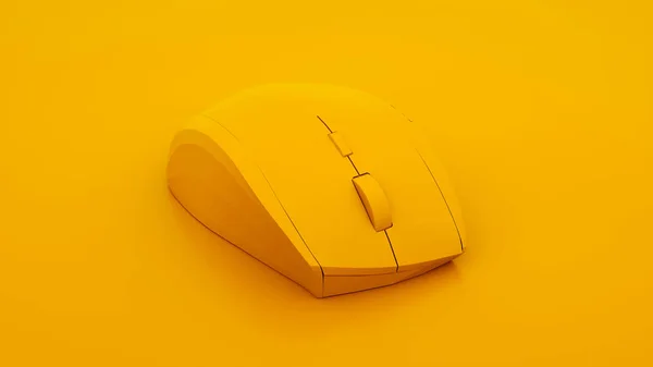 Počítačová myš izolovaná na žlutém pozadí. 3D ilustrace — Stock fotografie