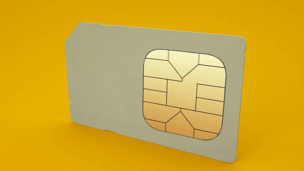 黄色の背景に隔離されたシムカード。3Dイラスト — ストック写真