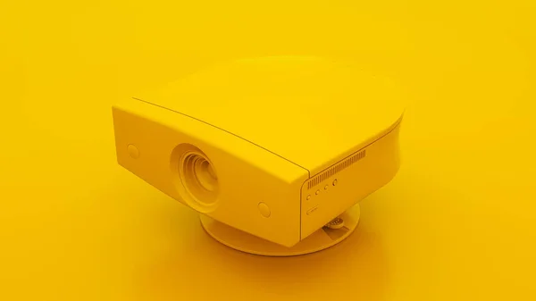 Ο προβολέας πολυμέσων απομονώνεται σε κίτρινο φόντο. Το ιστορικό του παντοπωλείου. εικονογράφηση 3D — Φωτογραφία Αρχείου