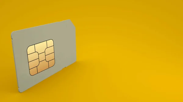 노란색 배경에 격리 된 Sim 카드. 3D 일러스트레이션 — 스톡 사진