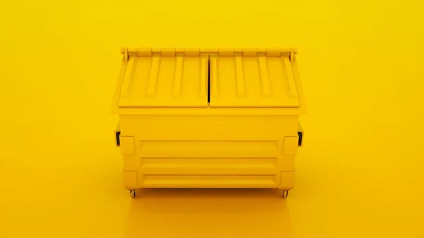 Papelera amarilla aislada sobre fondo amarillo. Antecedentes del supermercado. ilustración 3d — Foto de Stock