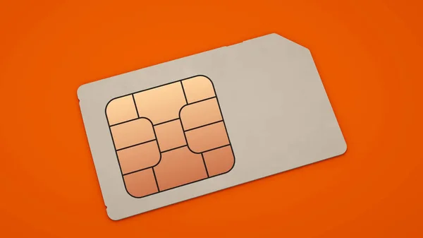 SIM-картка ізольована на помаранчевому фоні. 3d ілюстрація — стокове фото