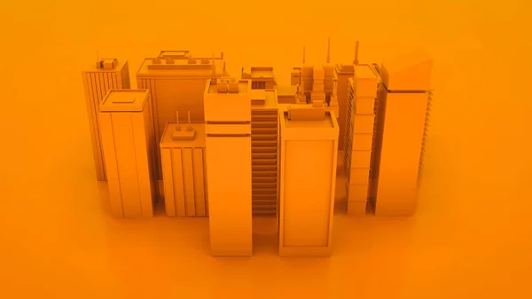 Oranje abstract 3d stadslandschap met wolkenkrabbers. Bovenaanzicht. 3d illustratie — Stockfoto