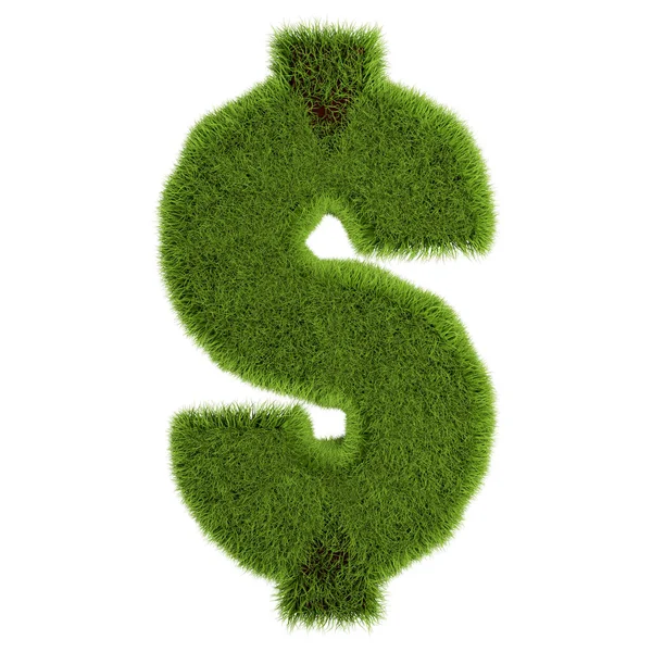 Green grass dollar symbol, isolated on white background. 3D illustration — Stock Photo, Image