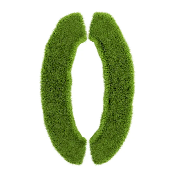 Zárójel szimbólum elszigetelt fehér háttérrel. Szimbólummal borított zöld fű. Öko levél. 3d illusztráció — Stock Fotó