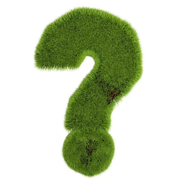 Πράσινο γρασίδι ερωτηματικό, απομονώνονται σε λευκό φόντο. 3D απεικόνιση — Φωτογραφία Αρχείου
