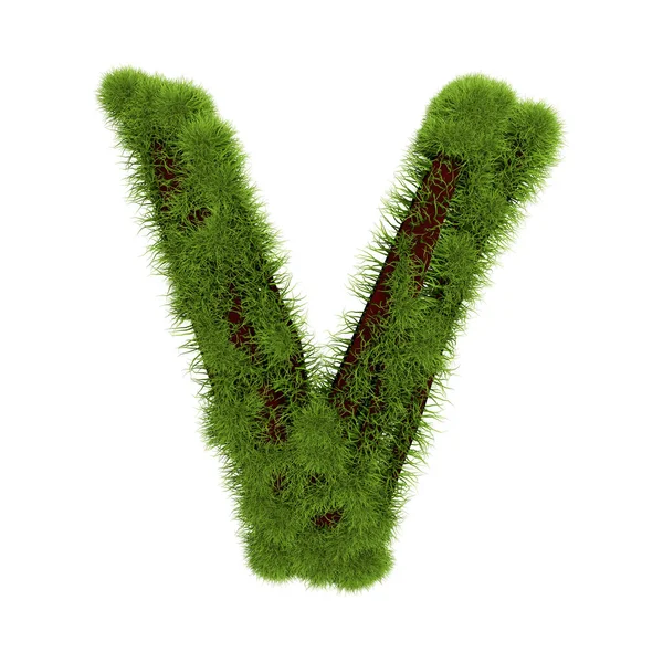 Gras letter V geïsoleerd op witte achtergrond. Symbool bedekt groen gras. Eco brief. 3d illustratie — Stockfoto