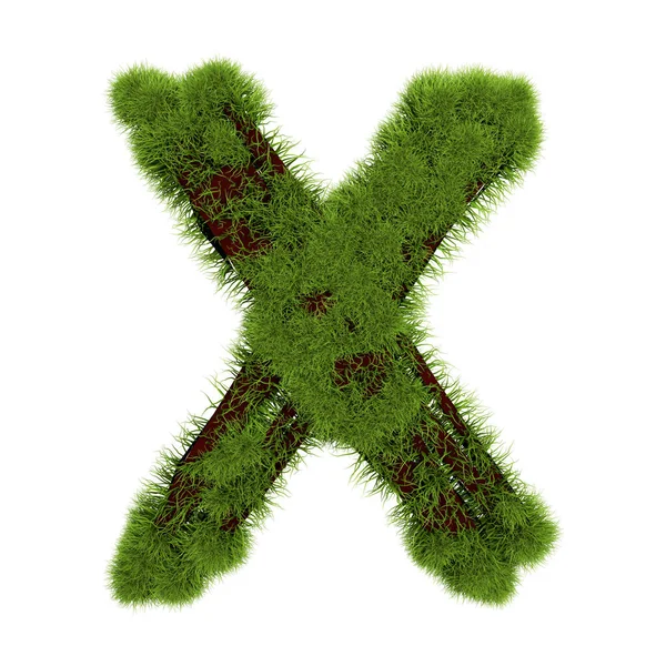 Трава літери X ізольована на білому тлі. Символ покрив зелену траву. Екологічний лист. 3d ілюстрація — стокове фото