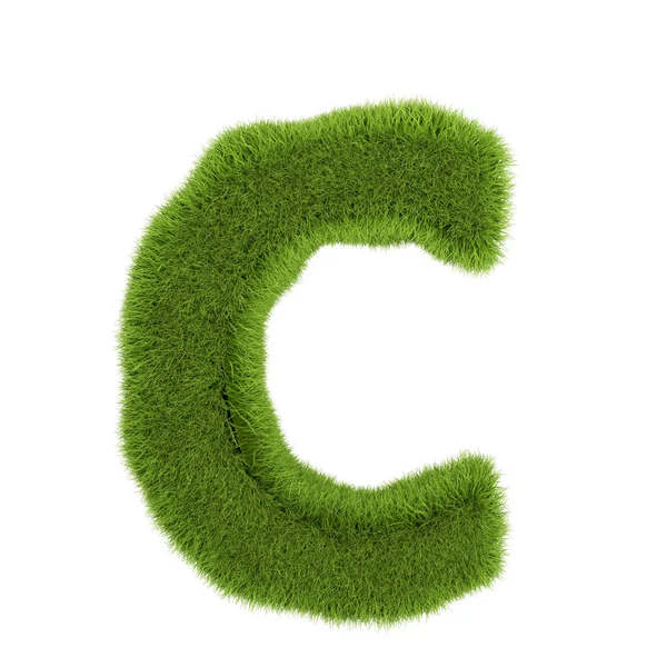 Буква С выделена зеленым грассом на белом фоне. Шрифт для вашего дизайна. 3D-моделирование — стоковое фото