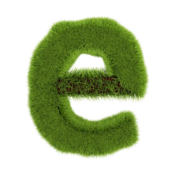 Zöld fű E betű elszigetelt fehér háttér. Betűtípus For Your Design. 3d illusztráció — Stock Fotó