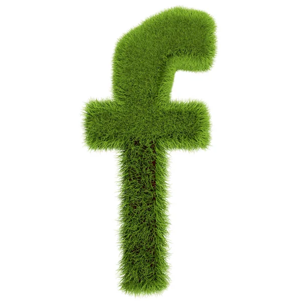 Grünes Gras Buchstabe f isoliert auf weißem Hintergrund. Schrift für Ihr Design. 3D-Illustration — Stockfoto