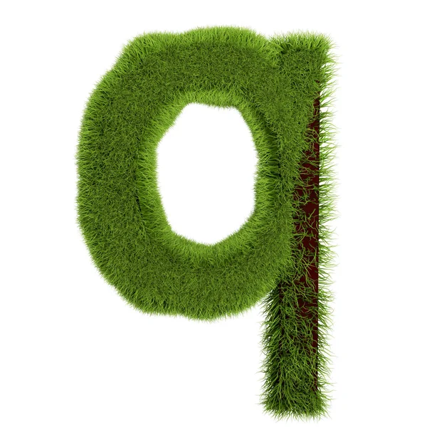 Zielona trawa List Q izolowane na białym tle. Czcionka For Your Design. 3d Ilustracja — Zdjęcie stockowe