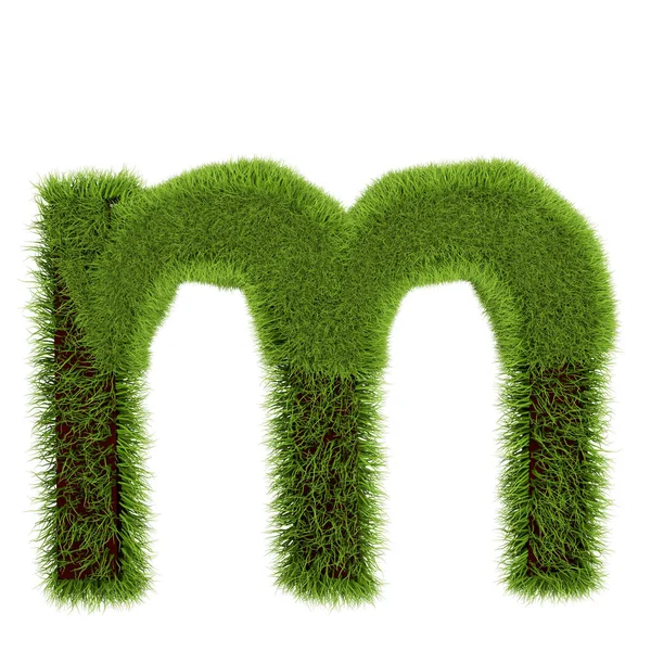 Grünes Gras Buchstabe m isoliert auf weißem Hintergrund. Schrift für Ihr Design. 3D-Illustration — Stockfoto